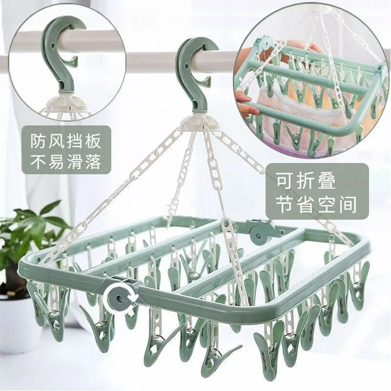 32 Clip Foldable Laundry Hanger | Rotating Drying Rack for Socks, Underwear & Baby Clothes - Image 2