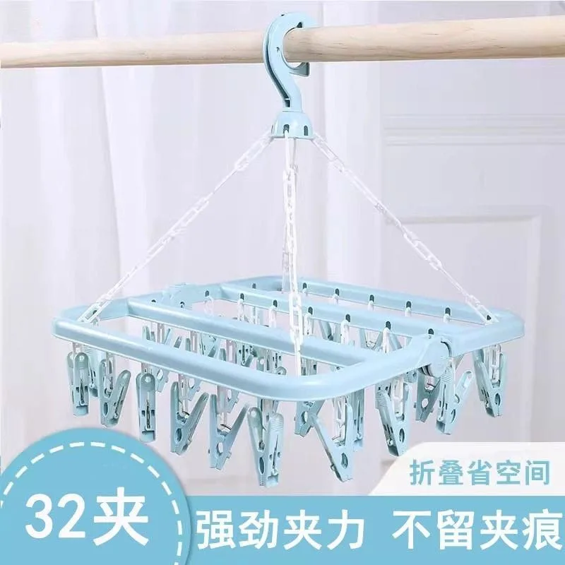 32 Clip Foldable Laundry Hanger | Rotating Drying Rack for Socks, Underwear & Baby Clothes - Image 9