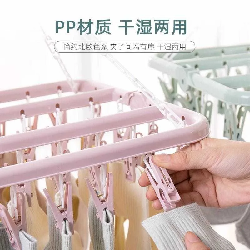 32 Clip Foldable Laundry Hanger | Rotating Drying Rack for Socks, Underwear & Baby Clothes - Image 5