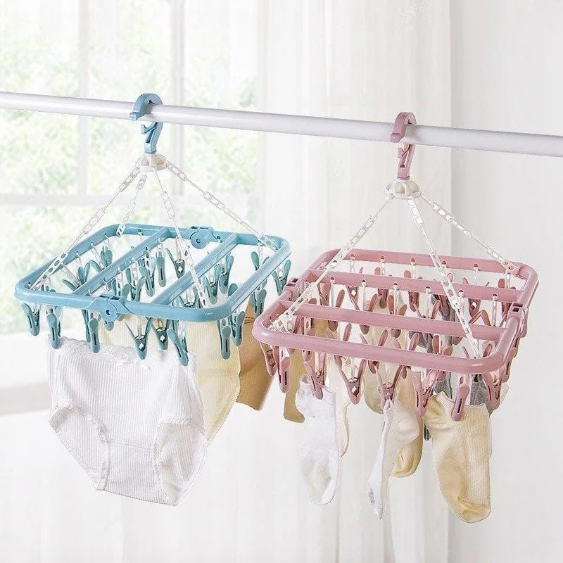 32 Clip Foldable Laundry Hanger | Rotating Drying Rack for Socks, Underwear & Baby Clothes - Image 6