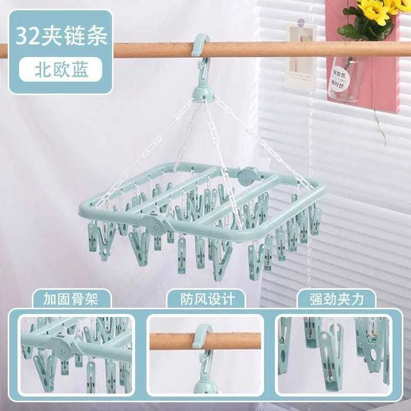 32 Clip Foldable Laundry Hanger | Rotating Drying Rack for Socks, Underwear & Baby Clothes - Image 8
