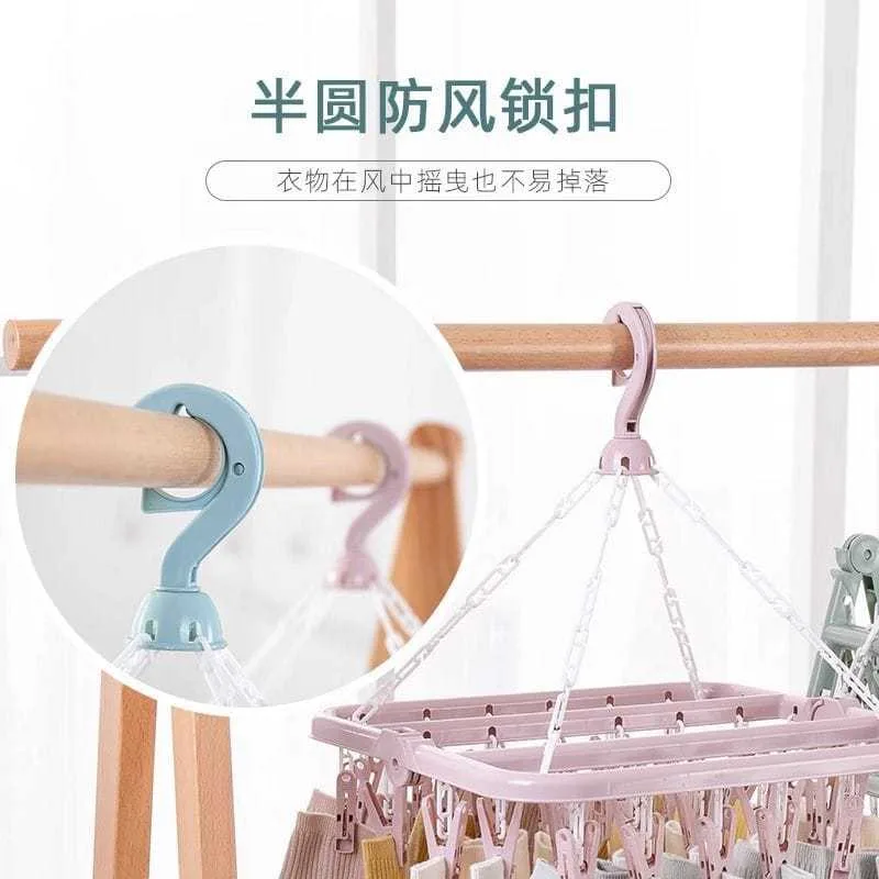 32 Clip Foldable Laundry Hanger | Rotating Drying Rack for Socks, Underwear & Baby Clothes - Image 4
