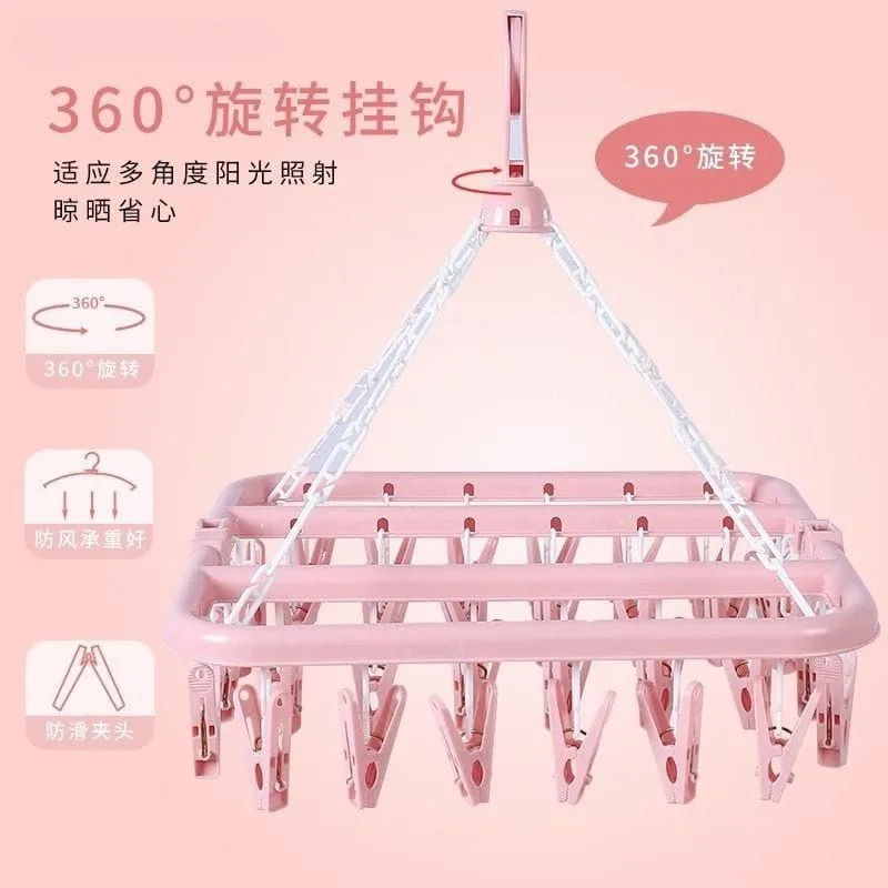 32 Clip Foldable Laundry Hanger | Rotating Drying Rack for Socks, Underwear & Baby Clothes - Image 3