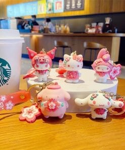 Sanrio Sakura Keychain | Cute Cartoon Bag Charm – Hello Kitty, Cinnamoroll, Kuromi, Melody, Pom Pom Purin